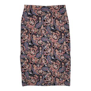 J. Jill Midi Skirt M Black Red Blue Paisley Pencil Side Slit Soft Jersey BOHO